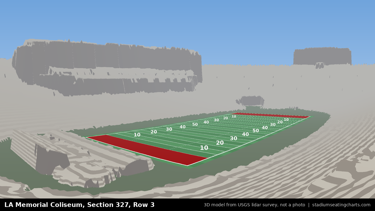 View from LA Memorial Coliseum Section 327, Row 3, looking toward the field