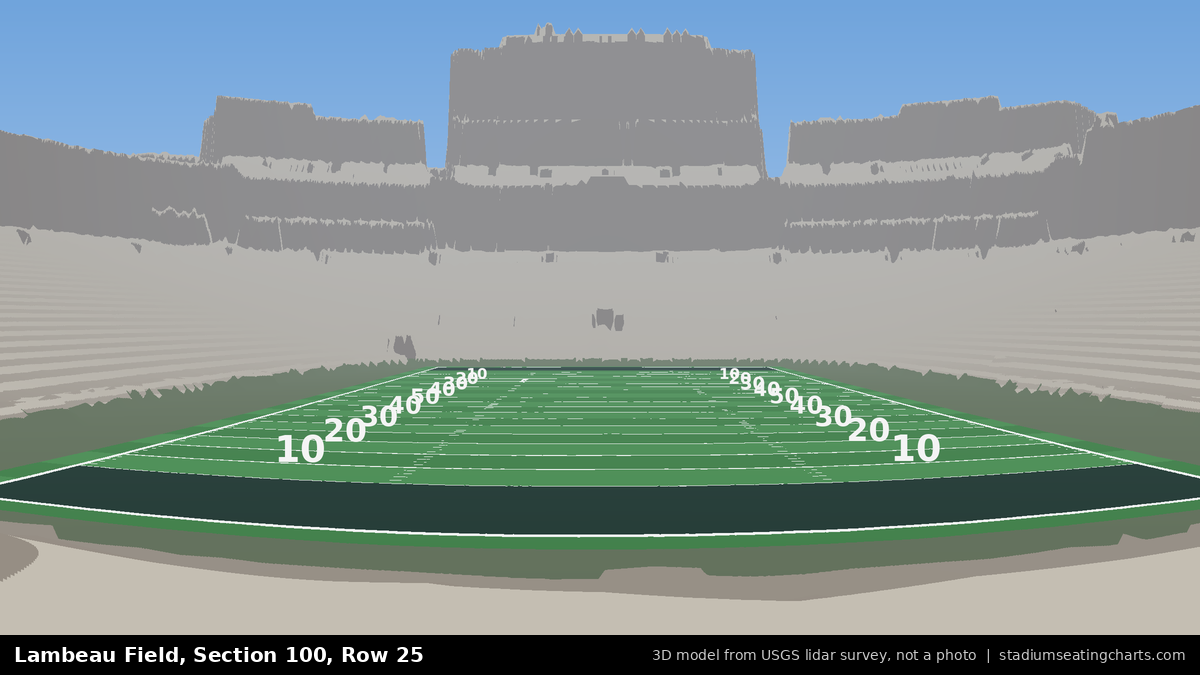 View from Lambeau Field Section 100, Row 25, looking toward the field