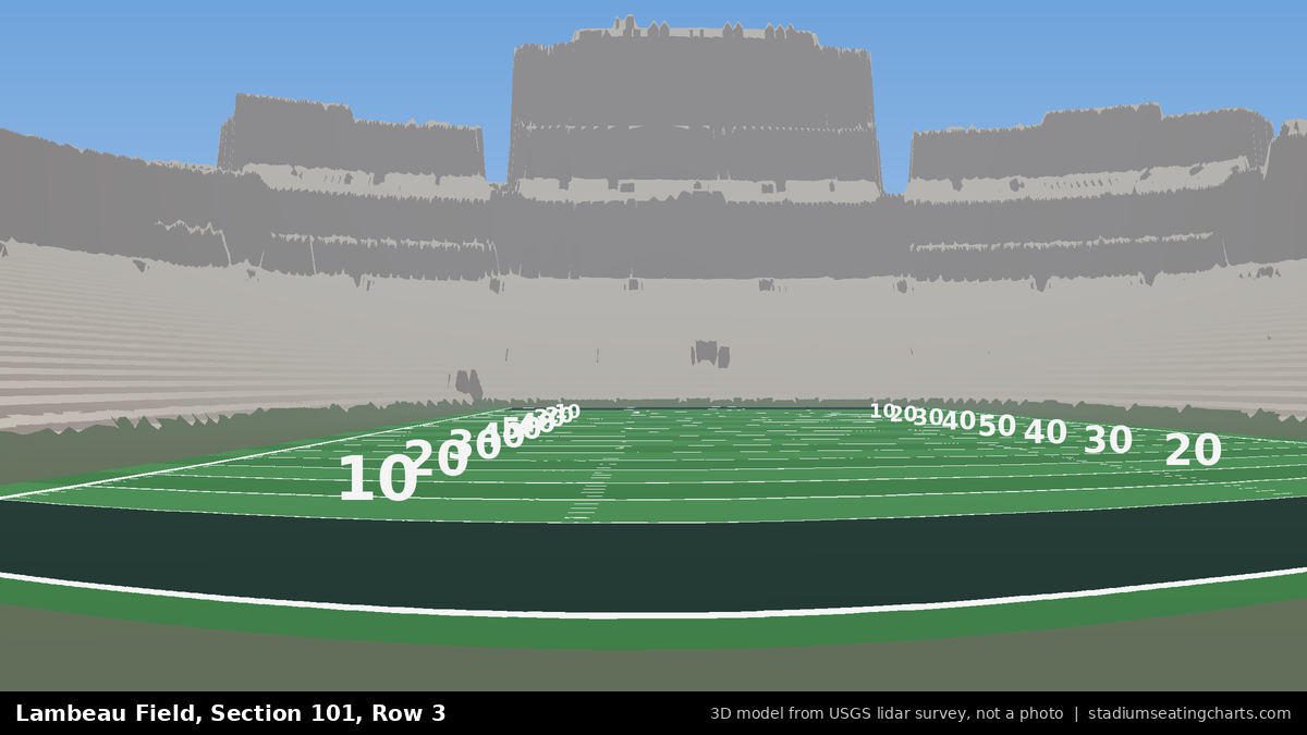 View from Lambeau Field Section 101, Row 3, looking toward the field