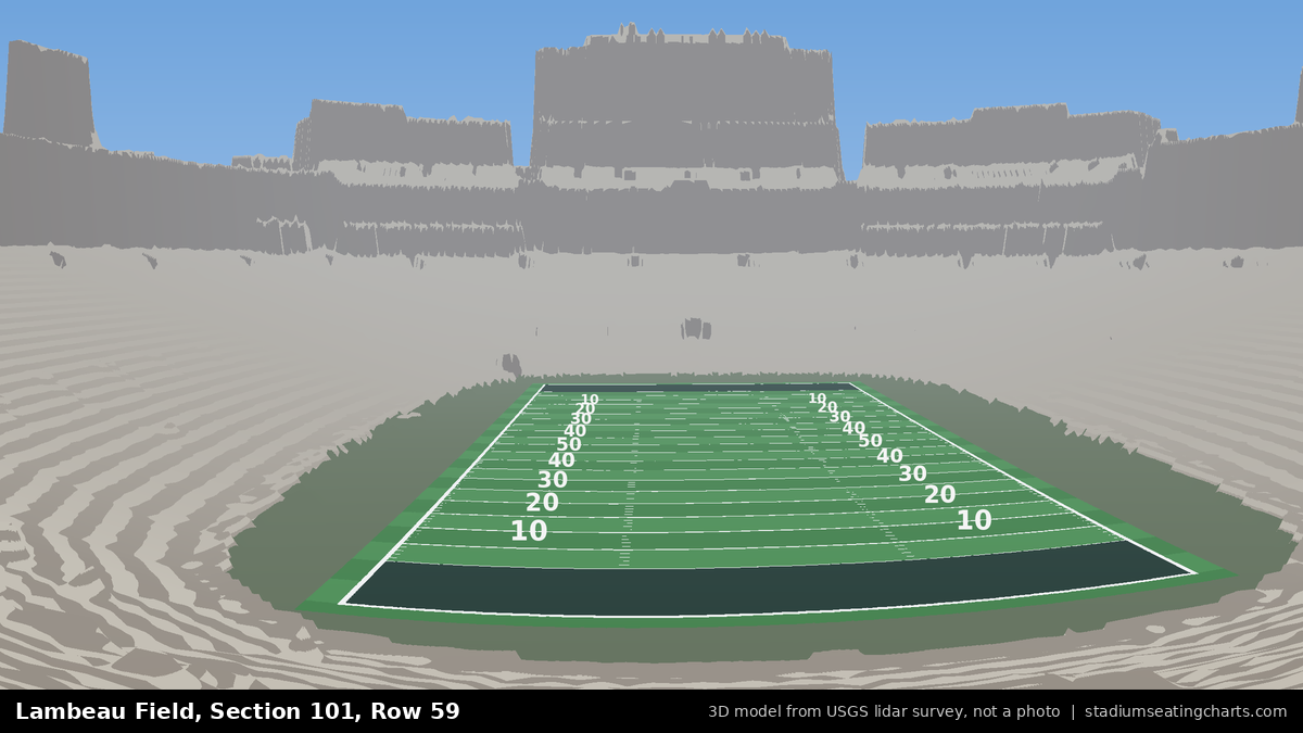 View from Lambeau Field Section 101, Row 59, looking toward the field