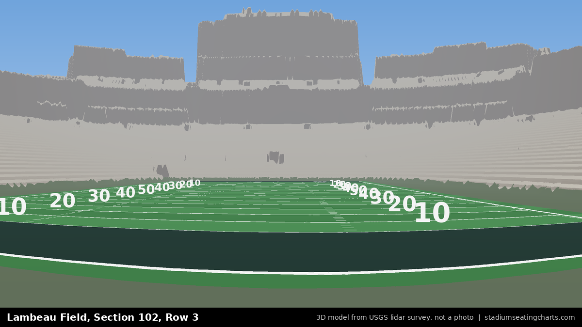 View from Lambeau Field Section 102, Row 3, looking toward the field