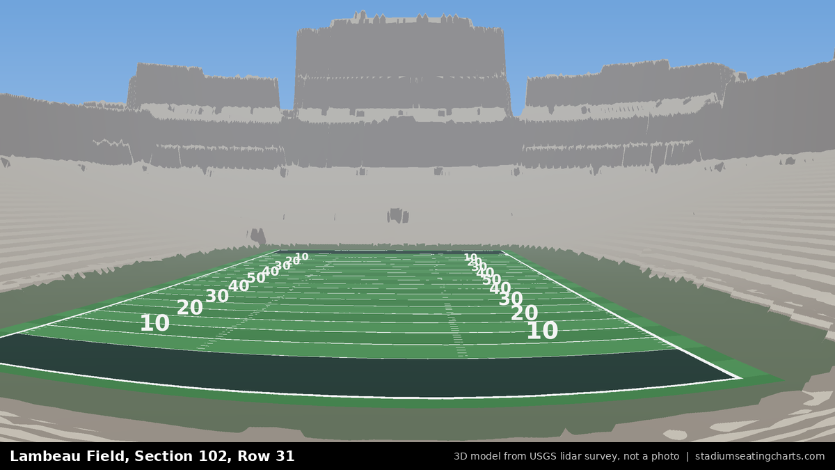 View from Lambeau Field Section 102, Row 31, looking toward the field