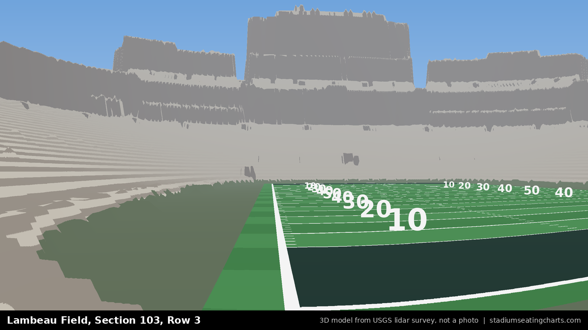 View from Lambeau Field Section 103, Row 3, looking toward the field