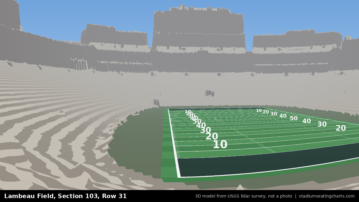 View from Lambeau Field Section 103, Row 31, looking toward the field