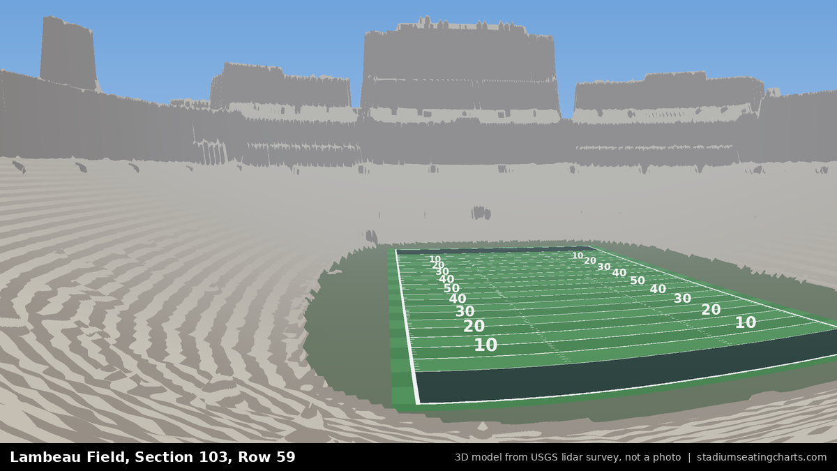 View from Lambeau Field Section 103, Row 59, looking toward the field