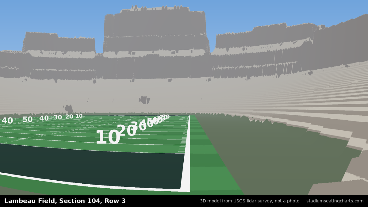 View from Lambeau Field Section 104, Row 3, looking toward the field