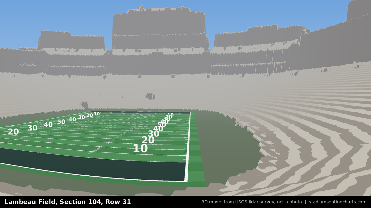 View from Lambeau Field Section 104, Row 31, looking toward the field