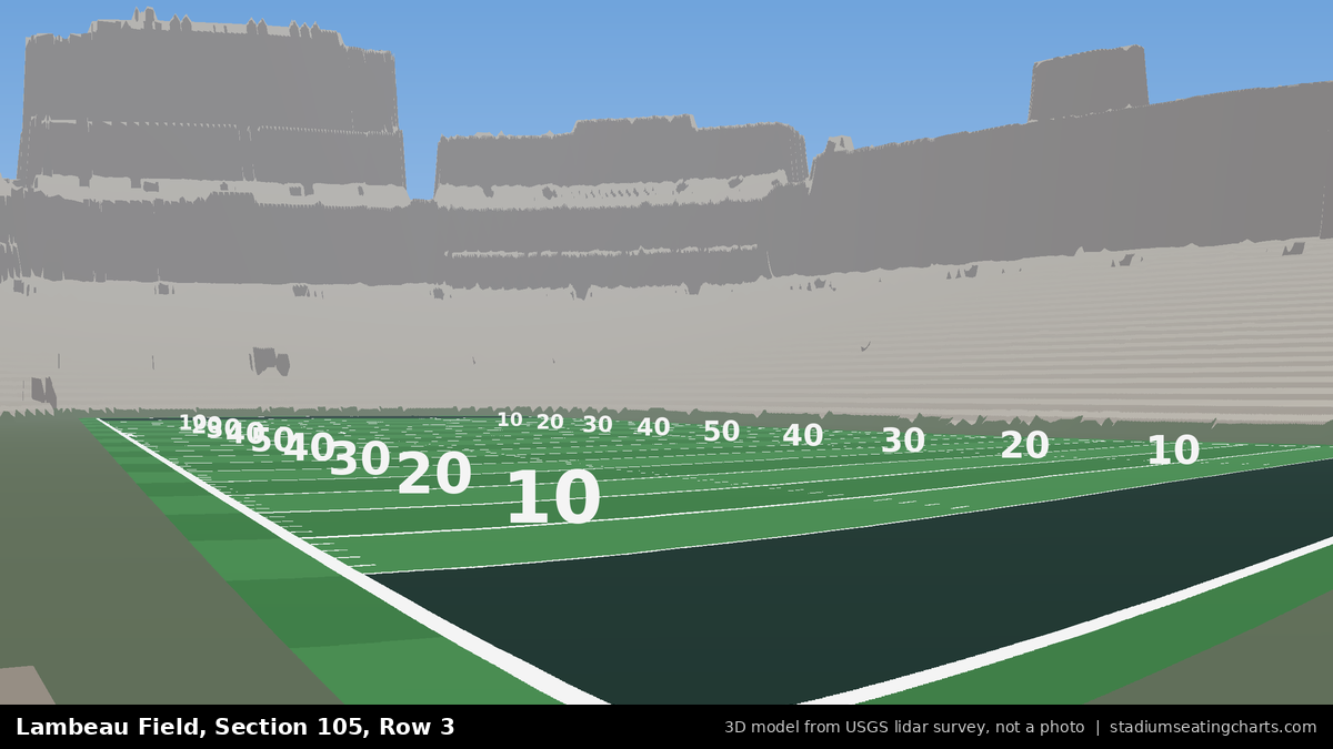View from Lambeau Field Section 105, Row 3, looking toward the field