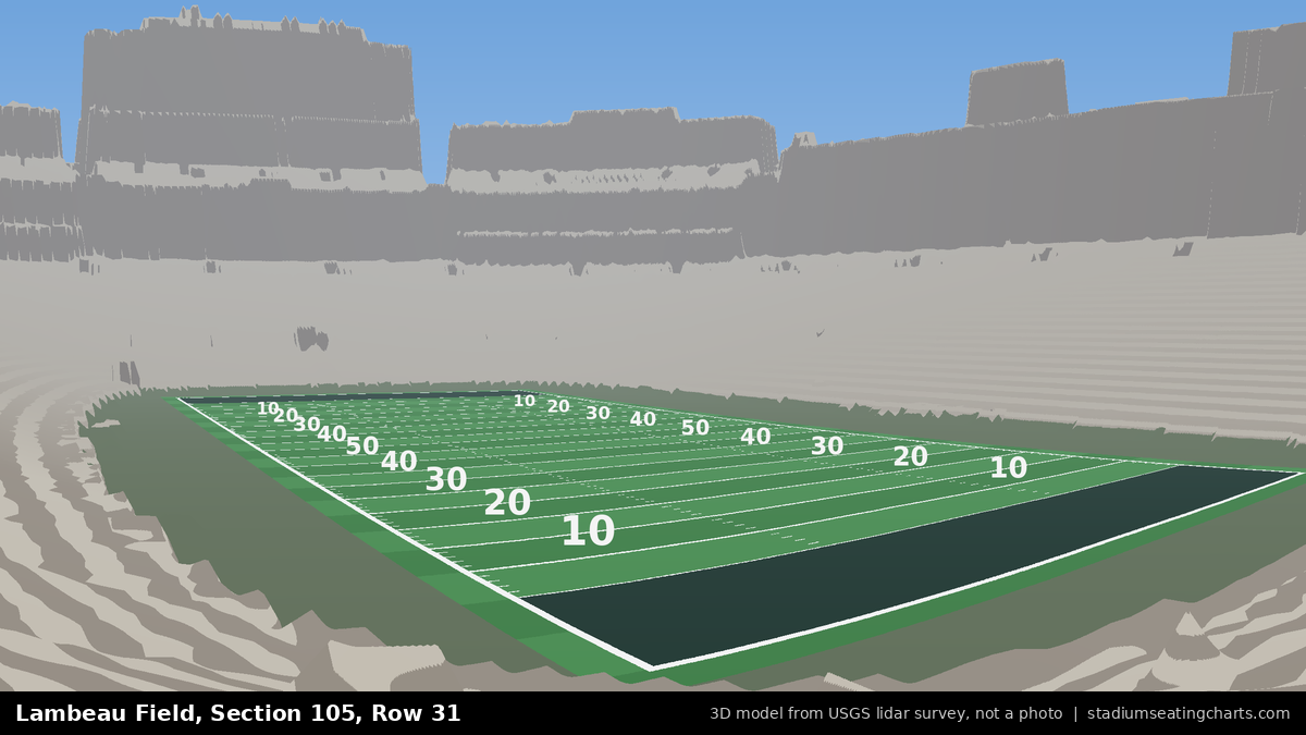 View from Lambeau Field Section 105, Row 31, looking toward the field