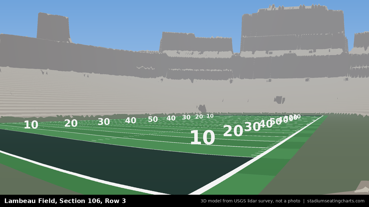 View from Lambeau Field Section 106, Row 3, looking toward the field