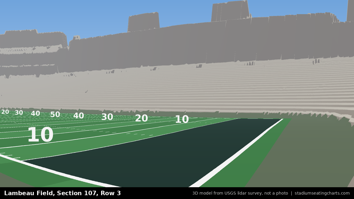 View from Lambeau Field Section 107, Row 3, looking toward the field