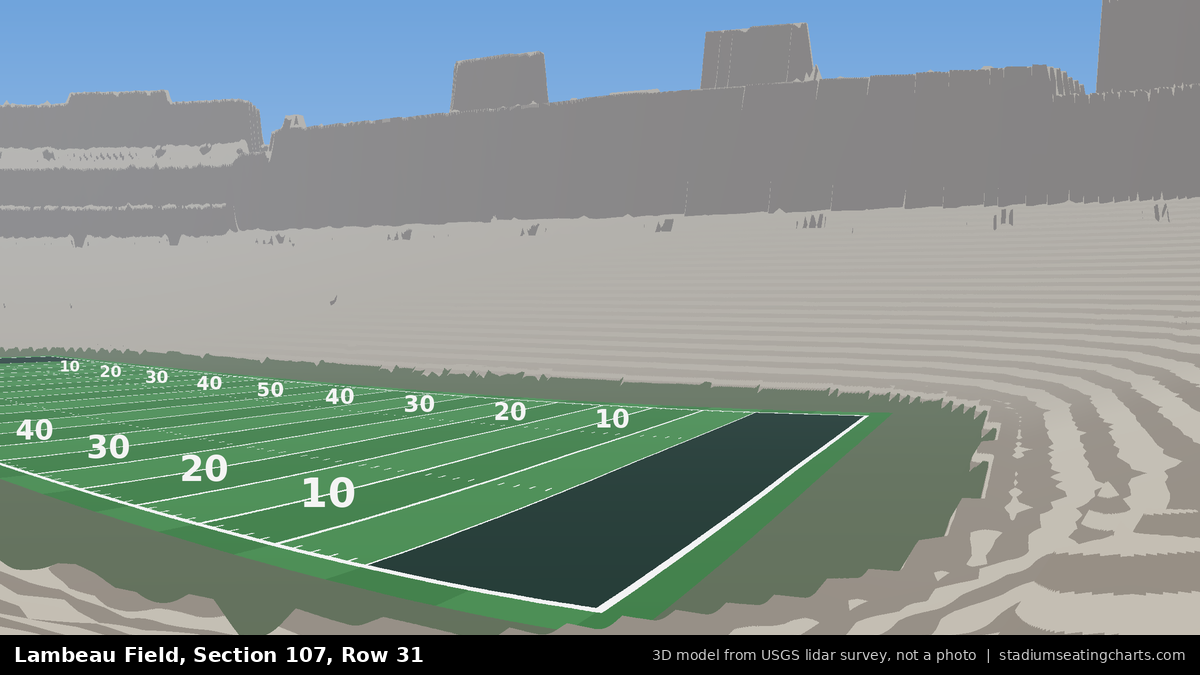 View from Lambeau Field Section 107, Row 31, looking toward the field