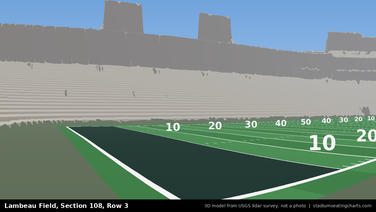 View from Lambeau Field Section 108, Row 3, looking toward the field