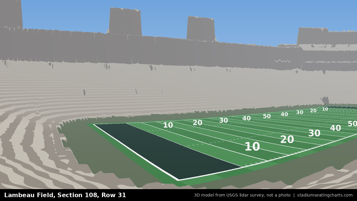 View from Lambeau Field Section 108, Row 31, looking toward the field