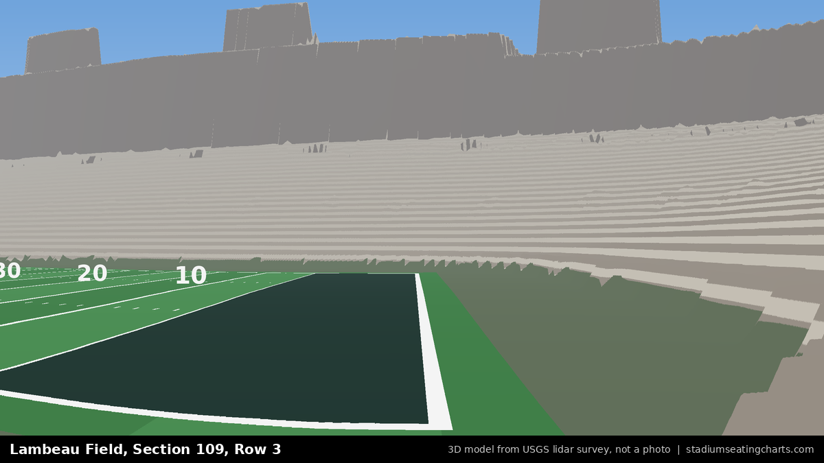 View from Lambeau Field Section 109, Row 3, looking toward the field