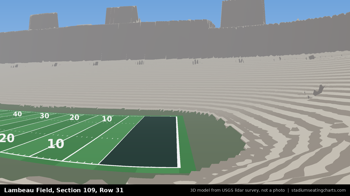 View from Lambeau Field Section 109, Row 31, looking toward the field
