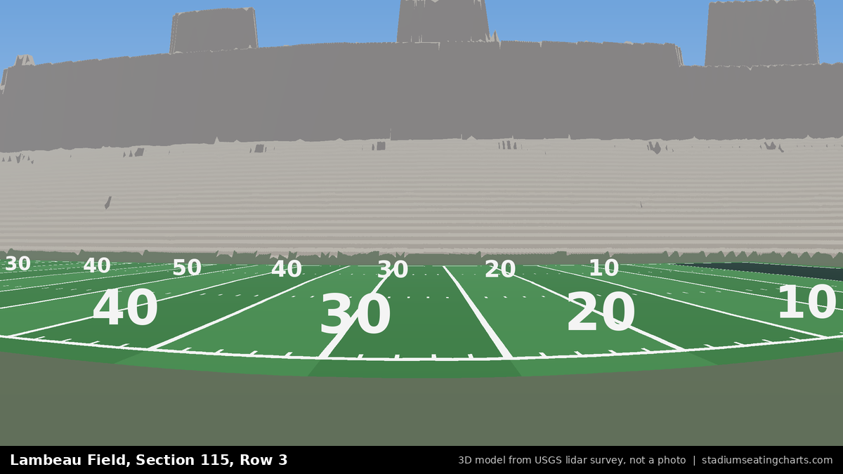 View from Lambeau Field Section 115, Row 3, looking toward the field