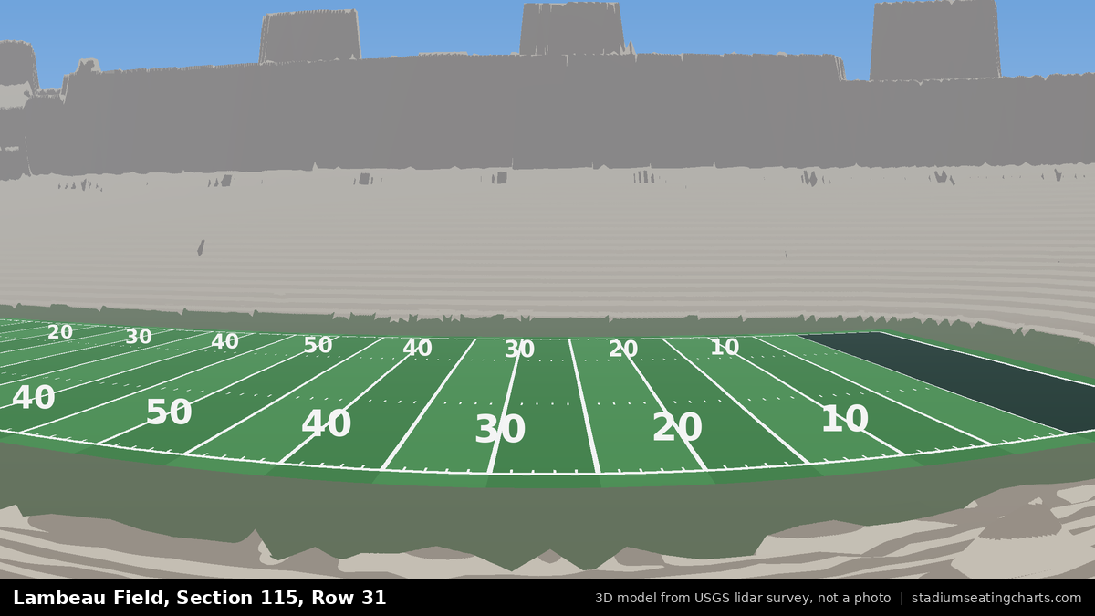 View from Lambeau Field Section 115, Row 31, looking toward the field