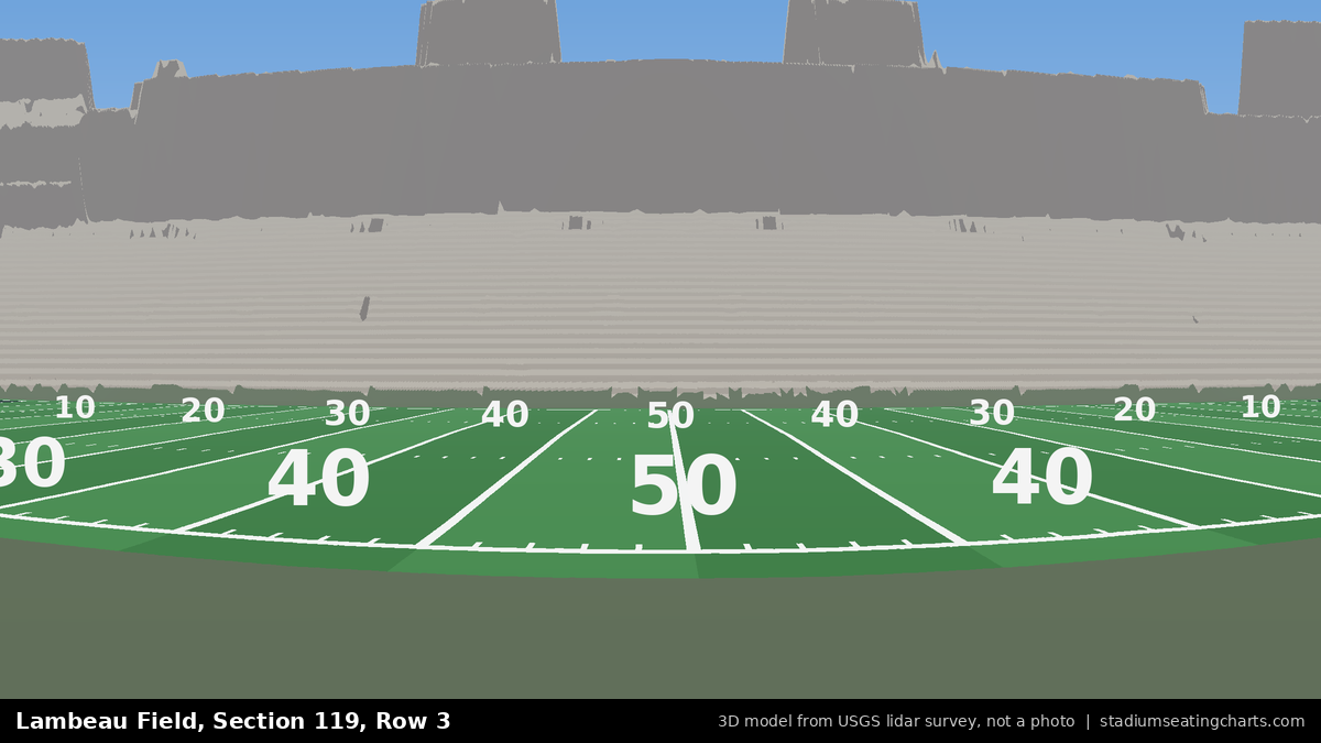 View from Lambeau Field Section 119, Row 3, looking toward the field