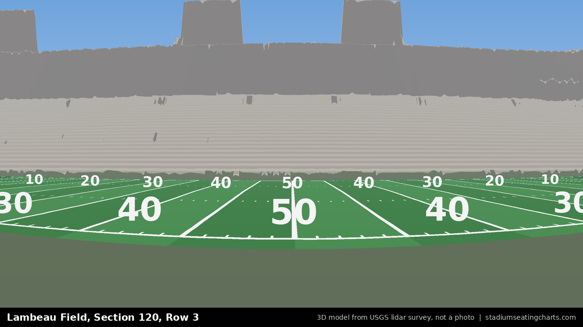View from Lambeau Field Section 120, Row 3, looking toward the field