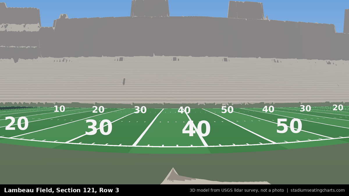 View from Lambeau Field Section 121, Row 3, looking toward the field