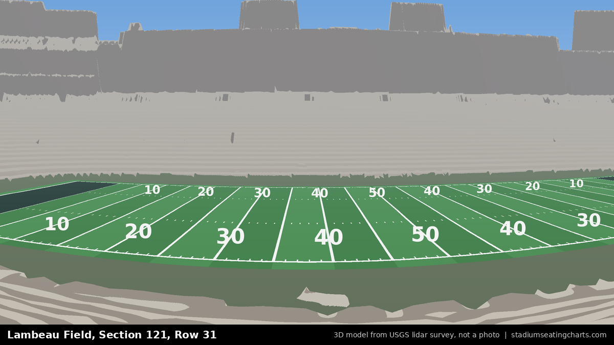 View from Lambeau Field Section 121, Row 31, looking toward the field