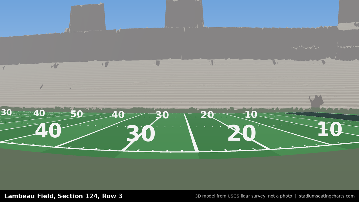 View from Lambeau Field Section 124, Row 3, looking toward the field