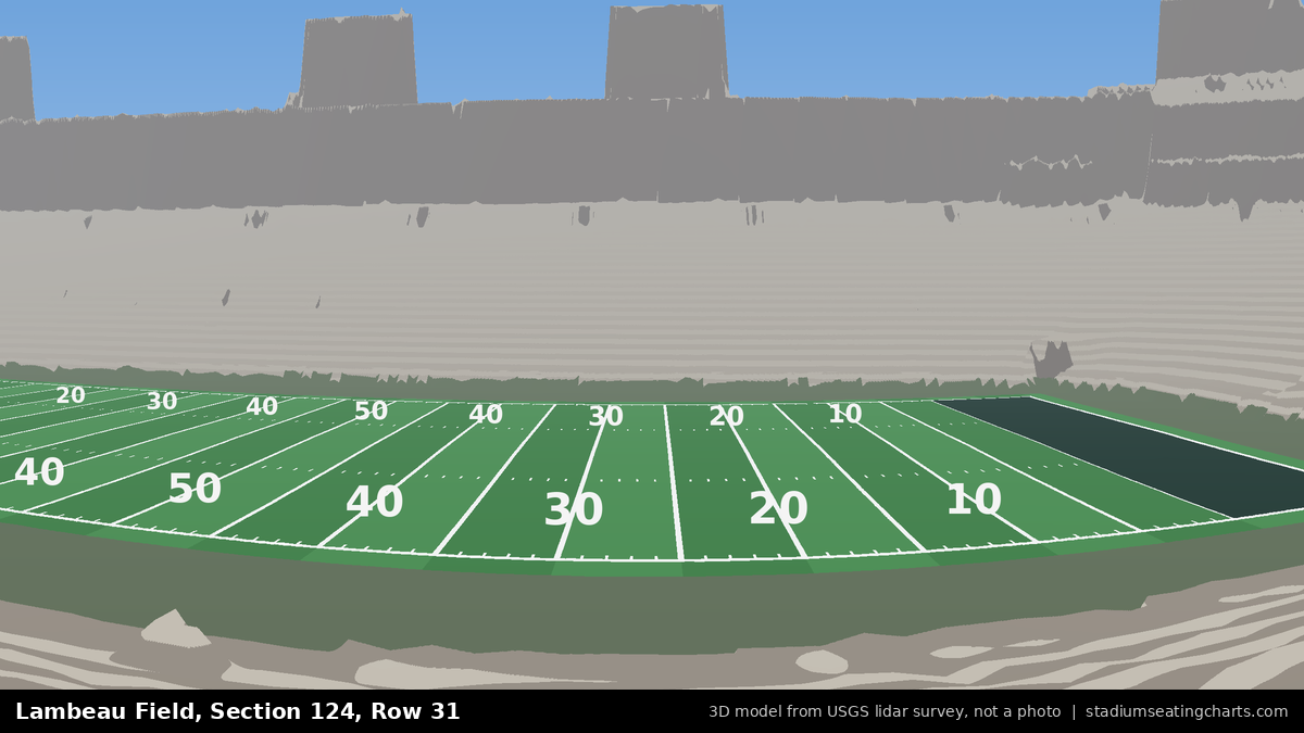 View from Lambeau Field Section 124, Row 31, looking toward the field