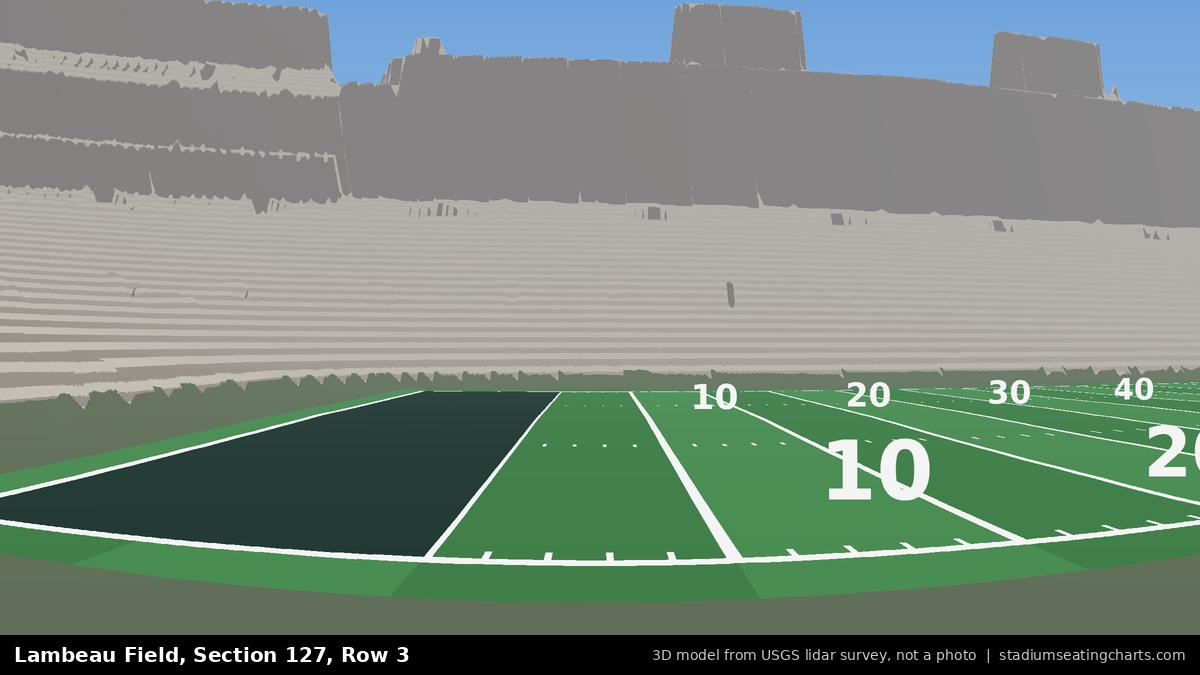 View from Lambeau Field Section 127, Row 3, looking toward the field