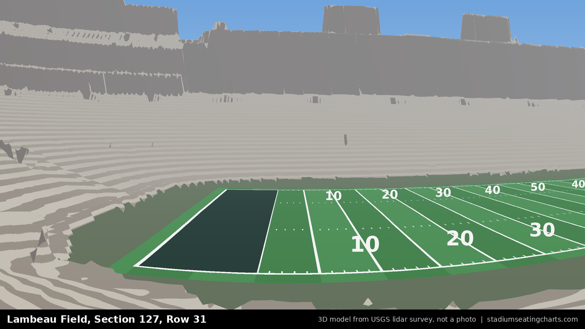 View from Lambeau Field Section 127, Row 31, looking toward the field