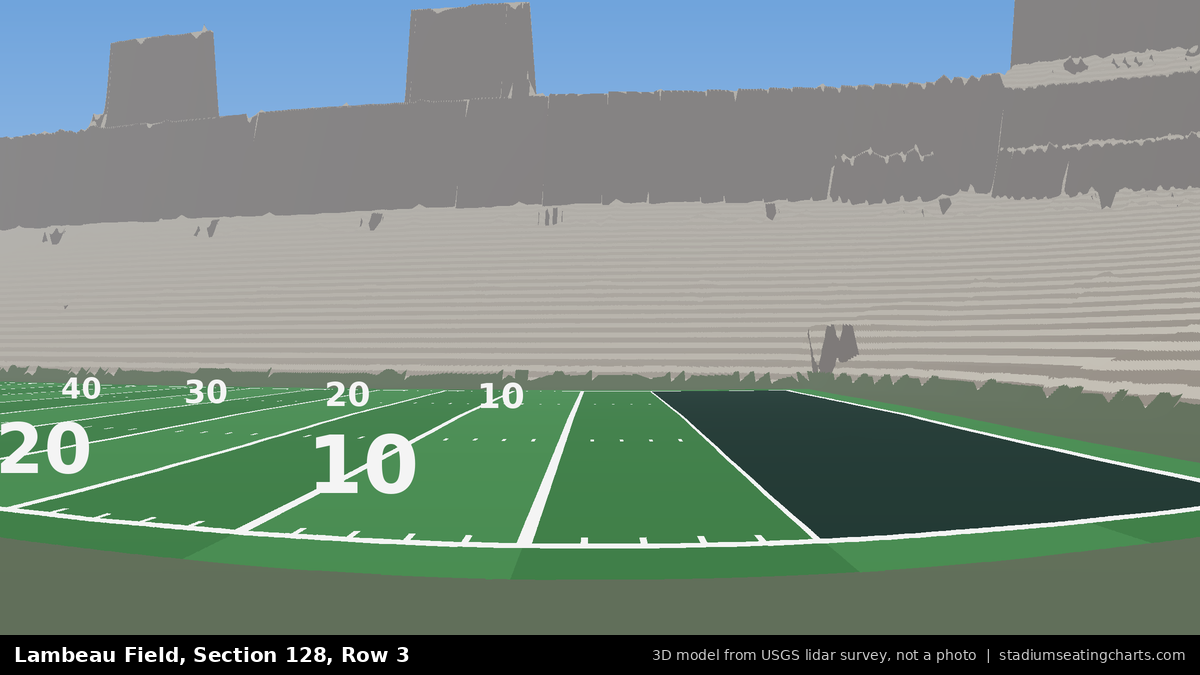 View from Lambeau Field Section 128, Row 3, looking toward the field