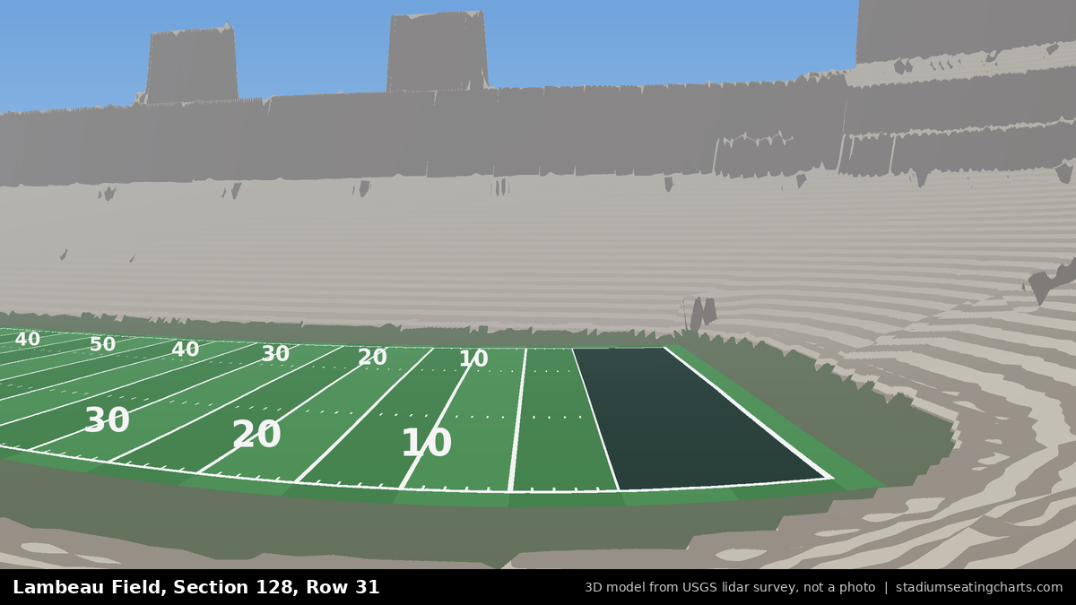 View from Lambeau Field Section 128, Row 31, looking toward the field
