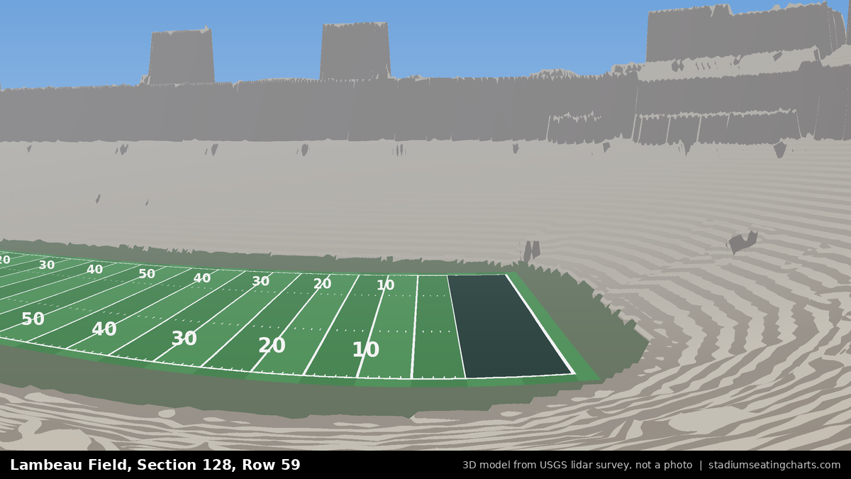View from Lambeau Field Section 128, Row 59, looking toward the field