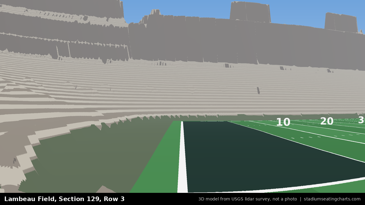 View from Lambeau Field Section 129, Row 3, looking toward the field