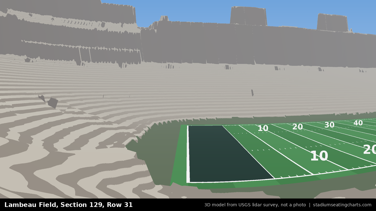 View from Lambeau Field Section 129, Row 31, looking toward the field