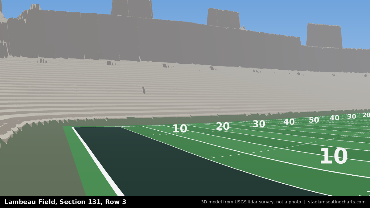 View from Lambeau Field Section 131, Row 3, looking toward the field
