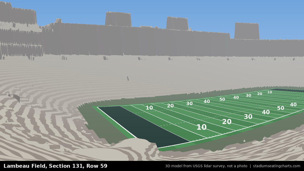 View from Lambeau Field Section 131, Row 59, looking toward the field
