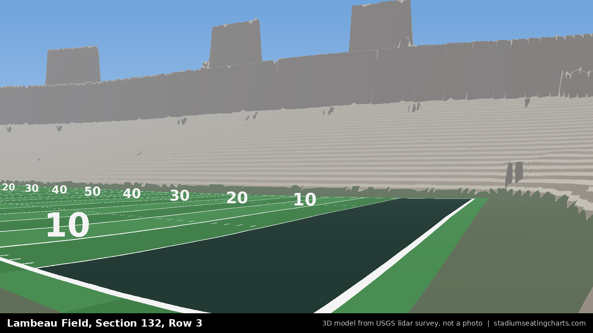 View from Lambeau Field Section 132, Row 3, looking toward the field