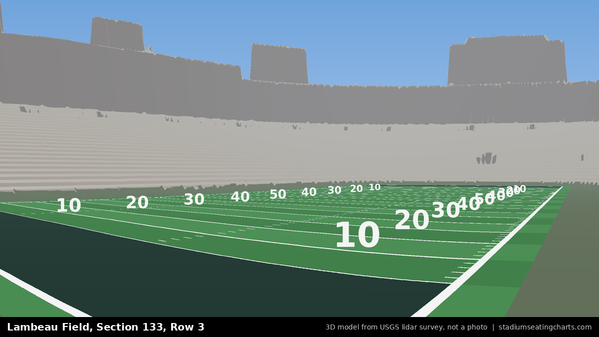 View from Lambeau Field Section 133, Row 3, looking toward the field