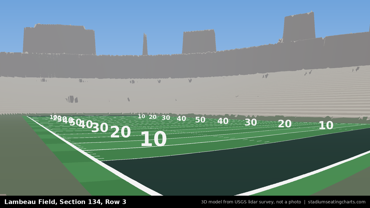 View from Lambeau Field Section 134, Row 3, looking toward the field