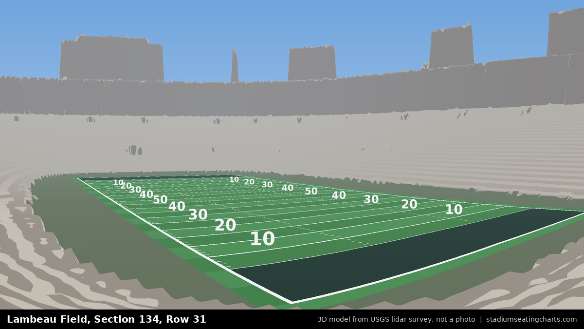 View from Lambeau Field Section 134, Row 31, looking toward the field
