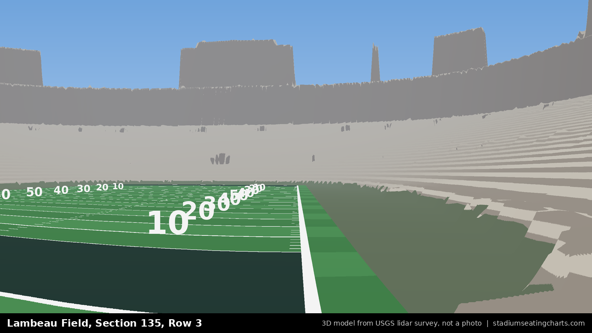 View from Lambeau Field Section 135, Row 3, looking toward the field