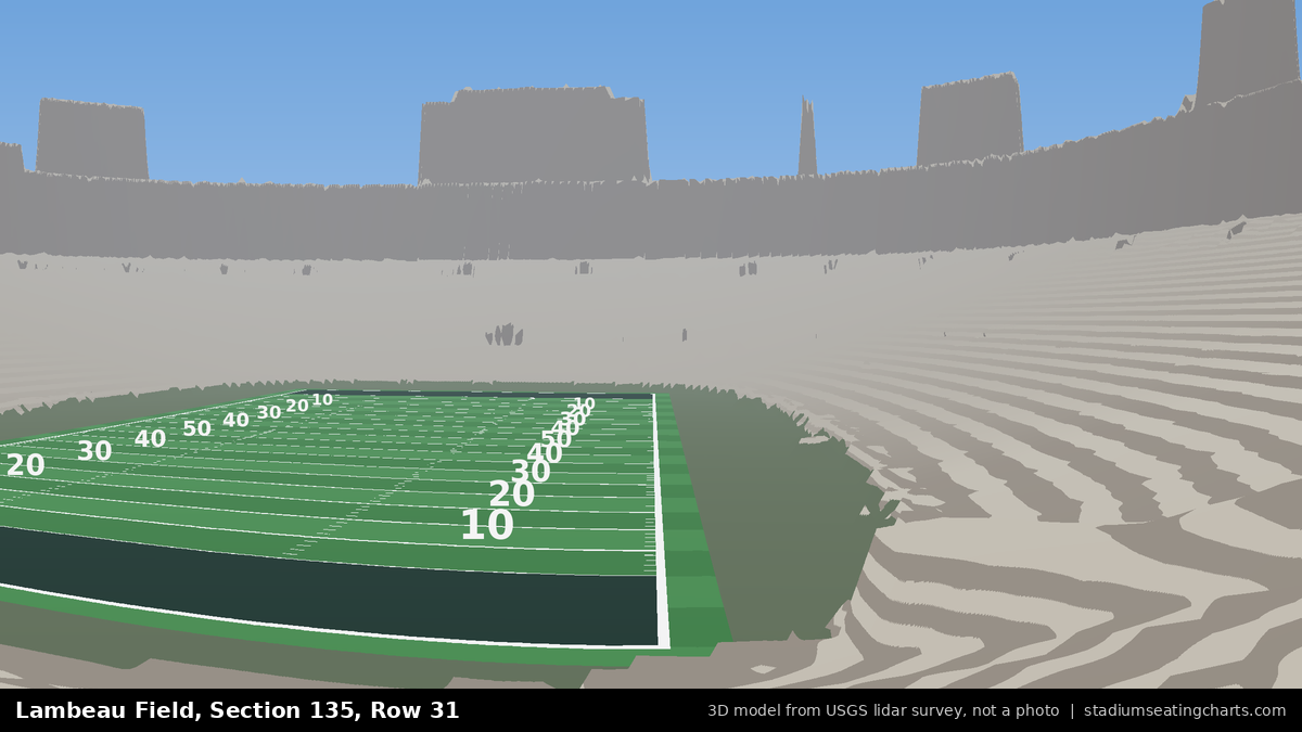 View from Lambeau Field Section 135, Row 31, looking toward the field