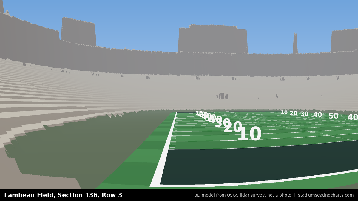 View from Lambeau Field Section 136, Row 3, looking toward the field