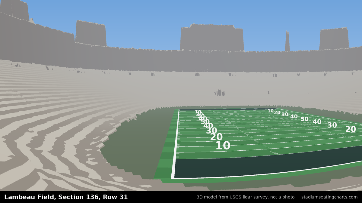 View from Lambeau Field Section 136, Row 31, looking toward the field
