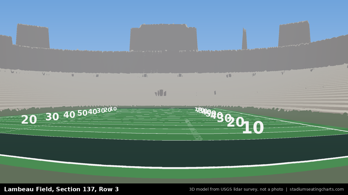 View from Lambeau Field Section 137, Row 3, looking toward the field