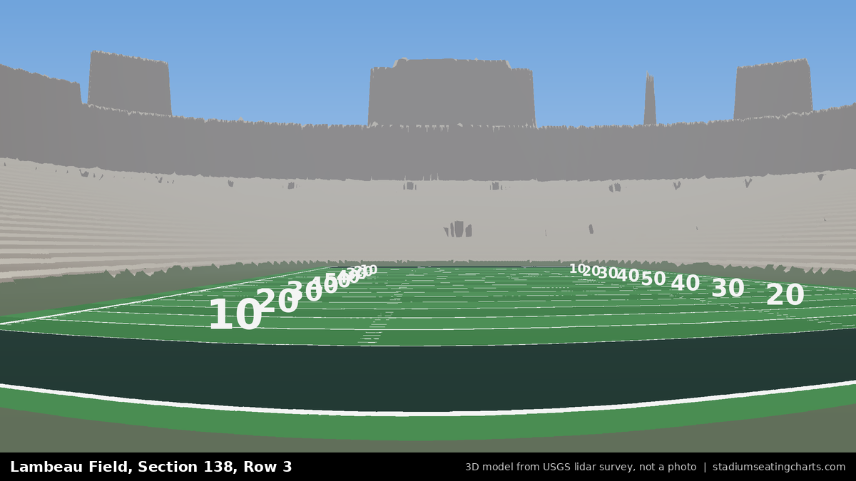 View from Lambeau Field Section 138, Row 3, looking toward the field