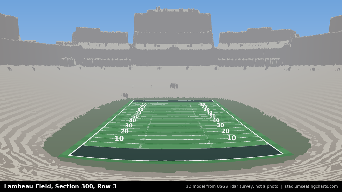 View from Lambeau Field Section 300, Row 3, looking toward the field