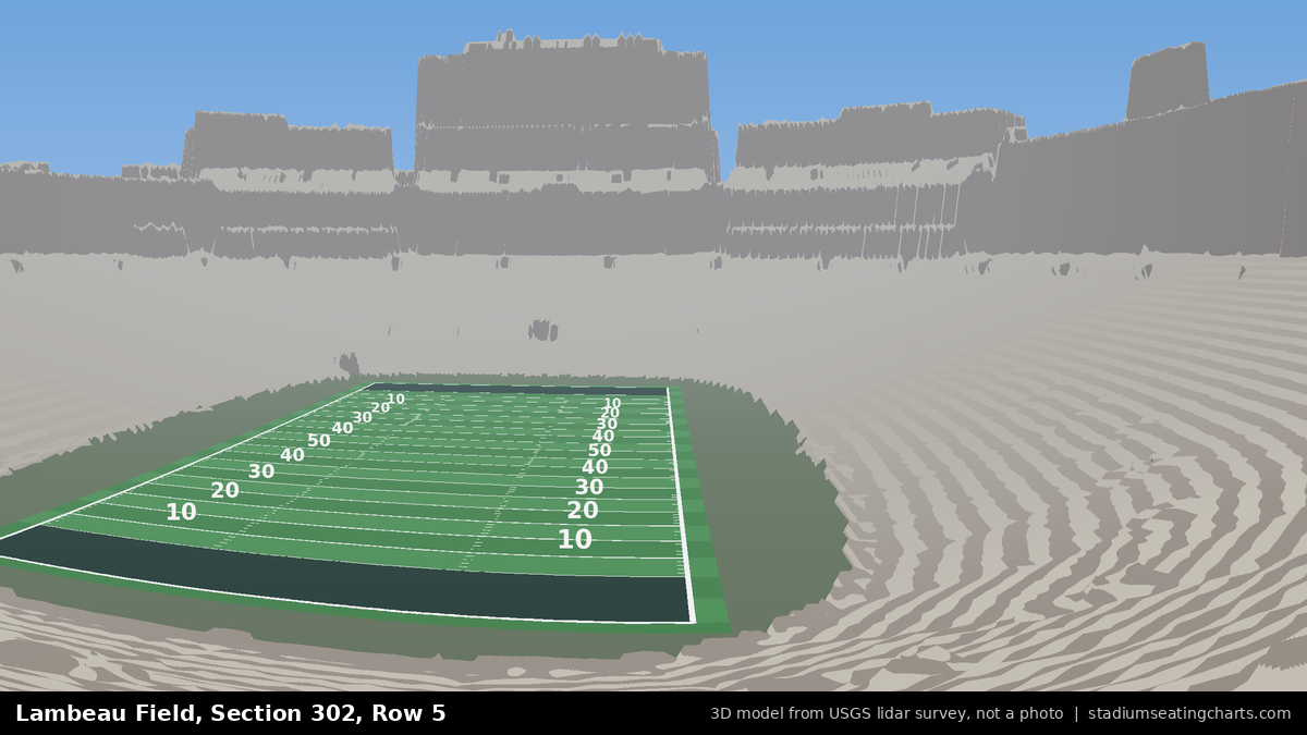View from Lambeau Field Section 302, Row 5, looking toward the field