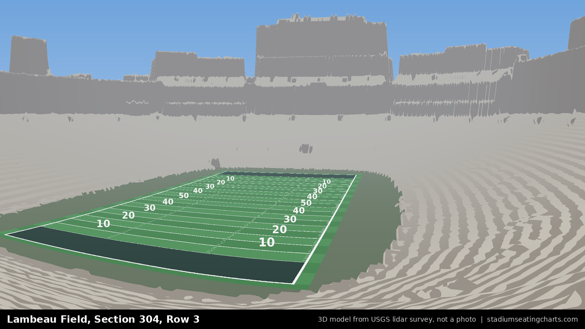 View from Lambeau Field Section 304, Row 3, looking toward the field